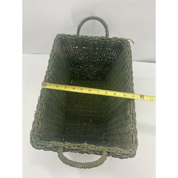 Vintage Jute Wicker Rattan Magazine Rack Handled Holder MCM Book Storage Basket - Picture 5 of 12
